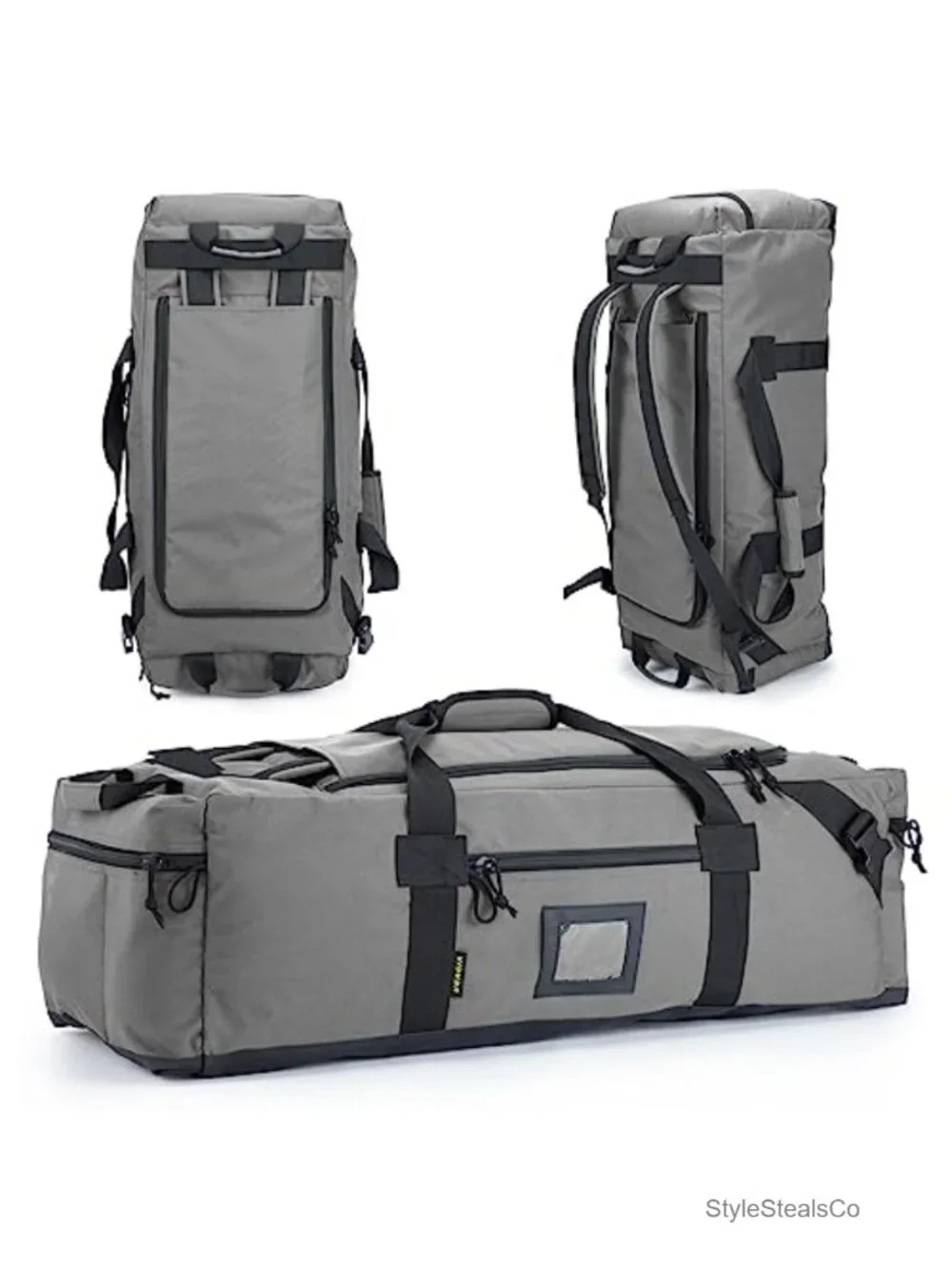 105L Large Duffel Bag - Water Repellent Polyester, Hidden Straps, Shoe